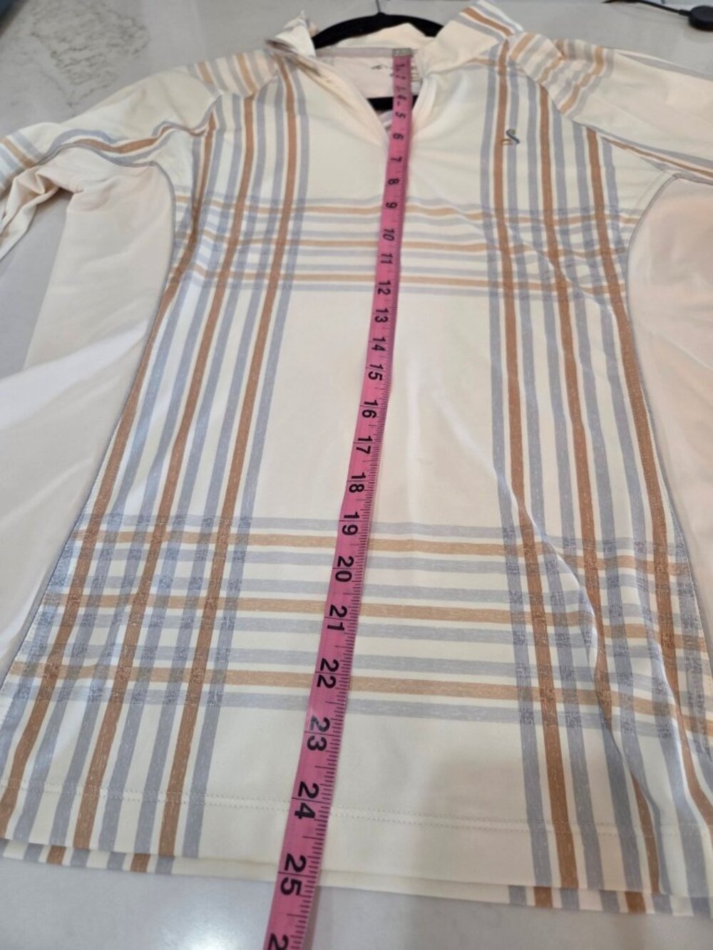 Peter Millar Womens Ivory Plaid UPF 50+ Quarter-Zip Sun Shirt Medium Golf EUC - Picture 12 of 12